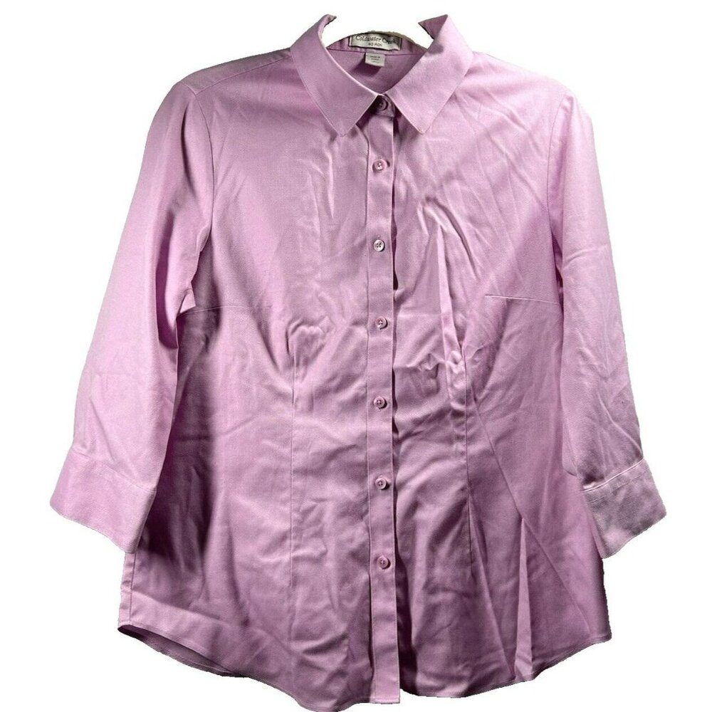 Coldwater Creek Blouse Top 12 Med Solid Pink Cotton‎ Button Up 3/4 Sleeve Office